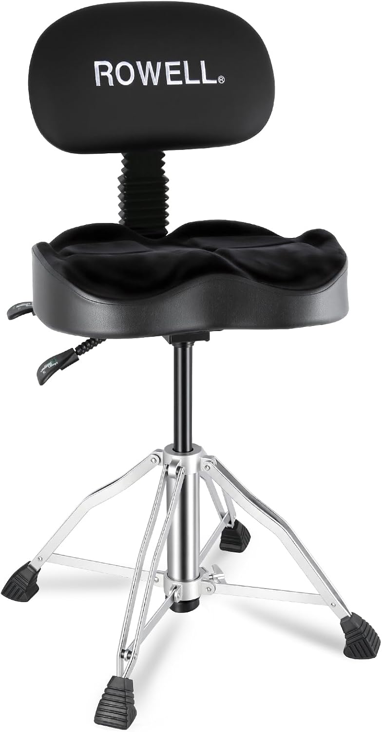 ROWell Drum Throne Hydraulic Drum Thrones with Backrest Height Adjustable Airlift Drummer Stool 4 Leg Heavy Duty Drums Seat with Thick Padded Drums Stool for Drummers,Guitar Players (Black) - Image 1